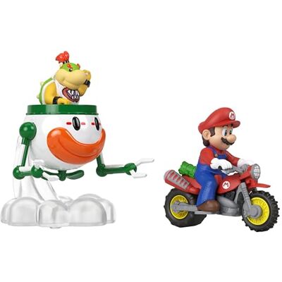 Hot Wheels Set 2 veicoli Super Mario Galaxy, due personaggi dal film con Mario su una motocicletta e l'esclusivo Bowser Jr. nella sua auto da clown in scala 1:64, Hot Wheels Set 2 veicoli Super Mario Galaxy, due personaggi dal film con Mario su una motocicletta e l'esclusivo Bowser Jr. nella sua auto da clown in scala 1:64,