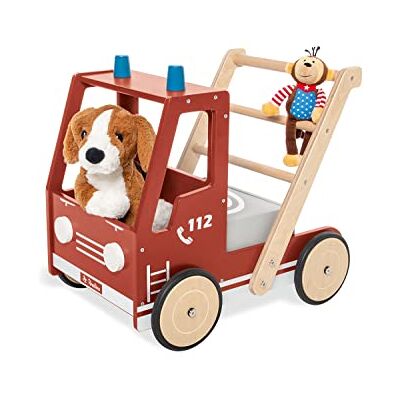 PINOLINO Camioncino dei pompieri Fred con sistema frenante, ruote in legno gommato e scatola rimovibile, verniciato rosso PINOLINO Camioncino dei pompieri Fred con sistema frenante, ruote in legno gommato e scatola rimovibile, verniciato rosso