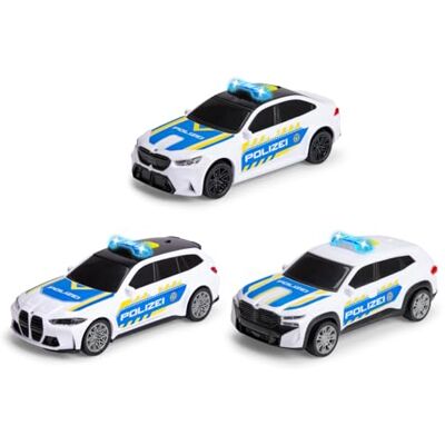 Dickie Toys BMW Police Cars 1:36 (15 cm), auto della polizia per bambini dai 3 anni in su, frizione, luce e suono, Try Me, licenza ufficiale BMW, 3 strati assortiti, casuale Dickie Toys BMW Police Cars 1:36 (15 cm), auto della polizia per bambini dai 3 anni in su, frizione, luce e suono, Try Me, licenza ufficiale BMW, 3 strati assortiti, casuale
