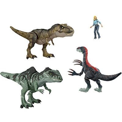 Mattel Jurassic World -: Una nuova epica epica Battaglia, 3 autentici personaggi di dinosauro e 1 personaggio umano, divertimento fisico e digitale per bambini dai 4 anni in su Mattel Jurassic World -: Una nuova epica epica Battaglia, 3 autentici personaggi di dinosauro e 1 personaggio umano, divertimento fisico e digitale per bambini dai 4 anni in su