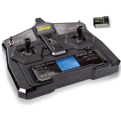 Carson FS 4K Reflex Stick Pro 4 LCD Telecomando RC, sistema a 4 canali da 2,4 GHz, display LCD, memoria modello, Dual Rate, Failsafe, nero Carson FS 4K Reflex Stick Pro 4 LCD Telecomando RC, sistema a 4 canali da 2,4 GHz, display LCD, memoria modello, Dual Rate, Failsafe, nero