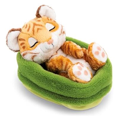 NICI Morbida tigre di peluche addormentata in un cestino, per coccole e giochi, per bambini e adulti, fantastica idea regalo, 12 cm, marrone NICI Morbida tigre di peluche addormentata in un cestino, per coccole e giochi, per bambini e adulti, fantastica idea regalo, 12 cm, marrone