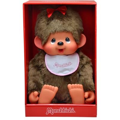 Sekiguchi 0 Monchhichi Originale, Bambola di Peluche con Bavaglino Bianco e Rosa e Fiocco Rosso tra i Capelli, Peluche di Circa 80 cm in Peluche Marrone Sekiguchi 0 Monchhichi Originale, Bambola di Peluche con Bavaglino Bianco e Rosa e Fiocco Rosso tra i Capelli, Peluche di Circa 80 cm in Peluche Marrone
