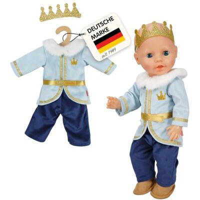 Heless Abito per Bambole Principe Luka in Blu e Oro, con Corona e Collare in Peluche, per Bambole di Taglia 28-35 cm Heless Abito per Bambole Principe Luka in Blu e Oro, con Corona e Collare in Peluche, per Bambole di Taglia 28-35 cm