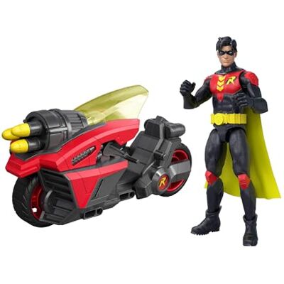 Mattel DC Premier Robin e Robin Cycle, set con action figure del supereroe DC e la sua motocicletta Batlink, con decorazioni esclusive e lancio di proiettili giocattolo inclusi, Mattel DC Premier Robin e Robin Cycle, set con action figure del supereroe DC e la sua motocicletta Batlink, con decorazioni esclusive e lancio di proiettili giocattolo inclusi,