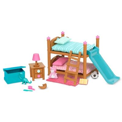 Li'L Woodzeez Set camera da letto con letto a castello Mobili giocattolo Mobili per bambole Accessori per casette da gioco Playset per bambini 3 anni + Li'L Woodzeez Set camera da letto con letto a castello Mobili giocattolo Mobili per bambole Accessori per casette da gioco Playset per bambini 3 anni +