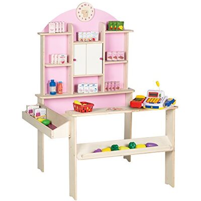 roba Negozio Giocattolo, Compresi Accessori per ricambi, Registratore di Cassa elettronico, Legno Naturale, Bancone Laterale e Orologio, Rosa roba Negozio Giocattolo, Compresi Accessori per ricambi, Registratore di Cassa elettronico, Legno Naturale, Bancone Laterale e Orologio, Rosa