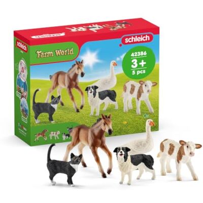 Schleich FARM WORLD Animali della Fattoria Bundle Set con vitello, puledro, gatto, cane e oca figure realistiche per bambini dai 3 anni 5 pezzi solo su Amazon Schleich FARM WORLD Animali della Fattoria Bundle Set con vitello, puledro, gatto, cane e oca figure realistiche per bambini dai 3 anni 5 pezzi solo su Amazon