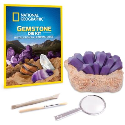 Giochi Preziosi National Geographic Kit Geologico con Pietra da Scavo e Strumenti per Gemme Preziose, Puoi Trovare Ametista, Quarzo e Occhio di Tigre. Guida e Lente di Ingrandimento Inclusi Giochi Preziosi National Geographic Kit Geologico con Pietra da Scavo e Strumenti per Gemme Preziose, Puoi Trovare Ametista, Quarzo e Occhio di Tigre. Guida e Lente di Ingrandimento Inclusi