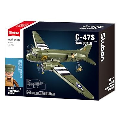 Sluban ModelBricks C-47S Scala 1/44 Aereo da trasporto Militare, 1015 Pezzi, per Bambini dai 12 ai 18 Anni Sluban ModelBricks C-47S Scala 1/44 Aereo da trasporto Militare, 1015 Pezzi, per Bambini dai 12 ai 18 Anni