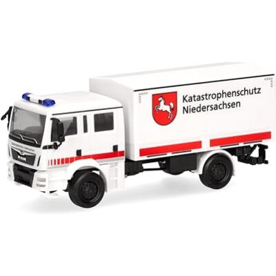 Herpa Modellino camion MAN TGM MzKW (veicolo polivalente) "Protezione civile Bassa Sassonia", miniatura in scala 1:87, pezzo da collezione, Made in Germany, plastica Herpa Modellino camion MAN TGM MzKW (veicolo polivalente) "Protezione civile Bassa Sassonia", miniatura in scala 1:87, pezzo da collezione, Made in Germany, plastica