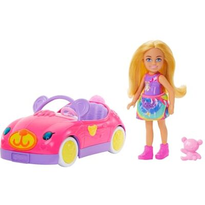 Barbie Set Chelsea e Veicolo, playset con bambola Chelsea bionda con gonna e scarpe e macchinina decappottabile a tema orso e orsacchiotto, giocattolo per bambini, 3+ anni, Barbie Set Chelsea e Veicolo, playset con bambola Chelsea bionda con gonna e scarpe e macchinina decappottabile a tema orso e orsacchiotto, giocattolo per bambini, 3+ anni,