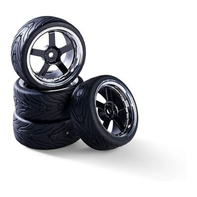Carson 1:10 Set di ruote (4) design a 5 raggi nero/cromo accessori per modellismo, pezzi di ricambio, tuning, pneumatici, set di pneumatici Carson 1:10 Set di ruote (4) design a 5 raggi nero/cromo accessori per modellismo, pezzi di ricambio, tuning, pneumatici, set di pneumatici