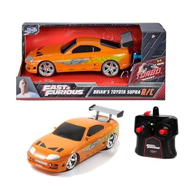 Jada Toys Fast & Furious, Toyota Supra R/C 1995 in scala 1:24, radiocomando a 2 canali, frequenza 2,4 GHz, funzione Turbo – Auto telecomandata ufficiale Fast & Furious Jada Toys Fast & Furious, Toyota Supra R/C 1995 in scala 1:24, radiocomando a 2 canali, frequenza 2,4 GHz, funzione Turbo – Auto telecomandata ufficiale Fast & Furious