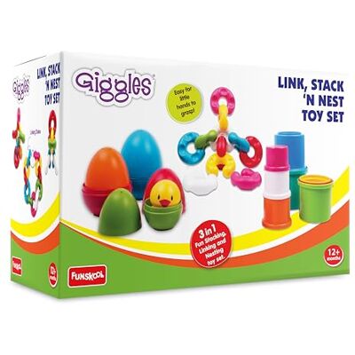 Giggles Funskool Link Stack N Nest Toy Set Multicolore Set 3-in-1 con Blocchi e Gioco da Impilare Sviluppa Abilità Motorie Giocattolo per Neonati e Prescolari dai 6+ Mesi Giggles Funskool Link Stack N Nest Toy Set Multicolore Set 3-in-1 con Blocchi e Gioco da Impilare Sviluppa Abilità Motorie Giocattolo per Neonati e Prescolari dai 6+ Mesi