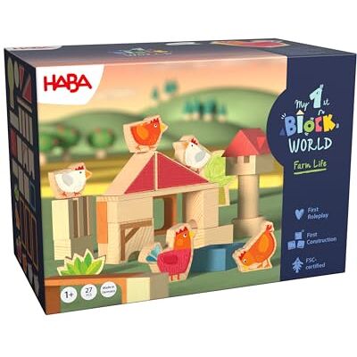HABA Il mio primo mondo di mattoncini da costruzione, pollo Kikeriki, mattoncini in legno dai 18 mesi in su, set da gioco in fattoria, con figure di animali, promuove la creatività e le capacità HABA Il mio primo mondo di mattoncini da costruzione, pollo Kikeriki, mattoncini in legno dai 18 mesi in su, set da gioco in fattoria, con figure di animali, promuove la creatività e le capacità