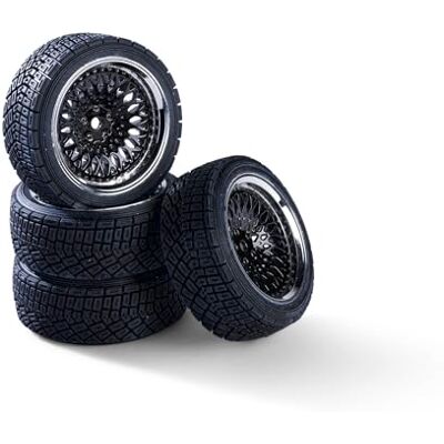 Carson 1:10 Set di ruote (4) Rally Design3 cromo/nero accessori per modellismo, pezzi di ricambio, tuning, pneumatici, set di pneumatici Carson 1:10 Set di ruote (4) Rally Design3 cromo/nero accessori per modellismo, pezzi di ricambio, tuning, pneumatici, set di pneumatici