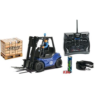 Carson THW 100% RTR Carrello elevatore radiocomandato, Veicolo utilitario, Scala 1:14, funzioni Luminose e sonore, batterie del trasmettitore Incluse, Telecomando a 2,4 GHz, Blu Carson THW 100% RTR Carrello elevatore radiocomandato, Veicolo utilitario, Scala 1:14, funzioni Luminose e sonore, batterie del trasmettitore Incluse, Telecomando a 2,4 GHz, Blu