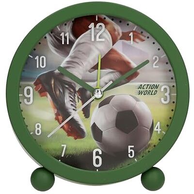 Depesche Action World Sveglia per bambini, motivo calcio, silenziosa, con funzione luminosa, colore: verde scuro Depesche Action World Sveglia per bambini, motivo calcio, silenziosa, con funzione luminosa, colore: verde scuro