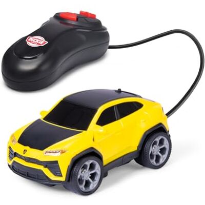 Dickie Toys Lamborghini Urus Racing 13 cm, auto telecomandata per bambini dai 3 anni in su, telecomando via cavo, guida avanti e indietro con curva, funzione Try Me, giocattolo auto da corsa, giallo Dickie Toys Lamborghini Urus Racing 13 cm, auto telecomandata per bambini dai 3 anni in su, telecomando via cavo, guida avanti e indietro con curva, funzione Try Me, giocattolo auto da corsa, giallo