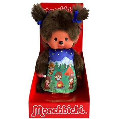 Sekiguchi Originale Bambina Monchhichi, Figura in Peluche con Vestito e Codini con Fiocchi, Alta Circa 20 Cm in Peluche Marrone Sekiguchi Originale Bambina Monchhichi, Figura in Peluche con Vestito e Codini con Fiocchi, Alta Circa 20 Cm in Peluche Marrone