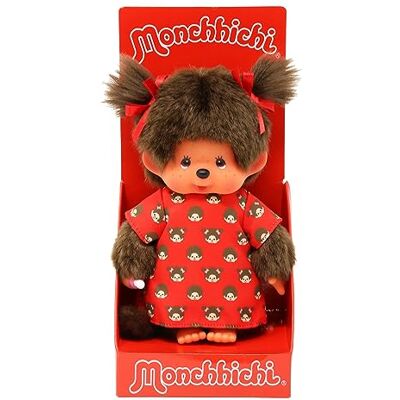 Sekiguchi Originale Ragazza Monchhichi, Figura in Peluche con Abito Monchichi e Fiocchi, Alta Circa 20 cm in Peluche Marrone. Sekiguchi Originale Ragazza Monchhichi, Figura in Peluche con Abito Monchichi e Fiocchi, Alta Circa 20 cm in Peluche Marrone.