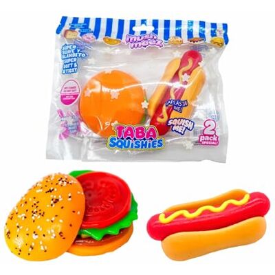 Famosa Mushmeez Confezione doppia di figure antistress con forme di hamburger e cane caldo, texture elastica e modellabile che recupera la sua forma, divertenti e schiacciabili, () Famosa Mushmeez Confezione doppia di figure antistress con forme di hamburger e cane caldo, texture elastica e modellabile che recupera la sua forma, divertenti e schiacciabili, ()