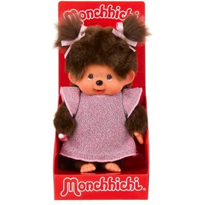 Sekiguchi Monchhichi Originale con Vestito Rosa Glitterato, Peluche Alto Circa 20 cm in Peluche Marrone Sekiguchi Monchhichi Originale con Vestito Rosa Glitterato, Peluche Alto Circa 20 cm in Peluche Marrone