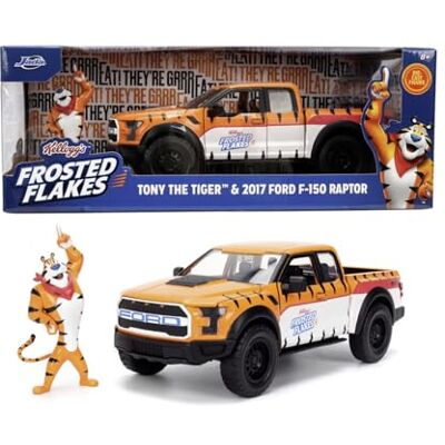 Jada Toys Kellogg's Frosted Flakes Auto Ford F150 Raptor 2017 (20 cm) con Figura Tony The Tiger (7 cm) Modellino Auto con Porte apribili, Set di Giocattoli in Metallo per Fan e Bambini dagli 8 Anni Jada Toys Kellogg's Frosted Flakes Auto Ford F150 Raptor 2017 (20 cm) con Figura Tony The Tiger (7 cm) Modellino Auto con Porte apribili, Set di Giocattoli in Metallo per Fan e Bambini dagli 8 Anni