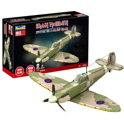 Revell Brick System Iron Maiden Spitfire MK.II Aces High Kit modellino in mattoni, scala 1:18, non costruito, 52,5 cm di lunghezza, oltre 2.500 pezzi, include statuetta Eddie, espositore e Revell Brick System Iron Maiden Spitfire MK.II Aces High Kit modellino in mattoni, scala 1:18, non costruito, 52,5 cm di lunghezza, oltre 2.500 pezzi, include statuetta Eddie, espositore e