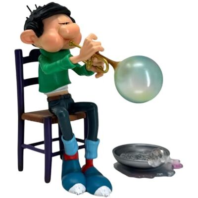 Plastoy Gaston Lagaffe Figurina Gaston invenzione tromba bolle di sapone Resina 16 cm Plastoy Gaston Lagaffe Figurina Gaston invenzione tromba bolle di sapone Resina 16 cm