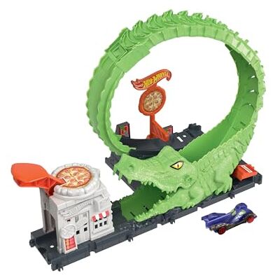 Hot Wheels Attacco sul Loop del Coccodrillo, pista con pizzeria e 1 macchinina , pista regolabile che si collega ad altri set, giocattolo per bambini 4+ Anni, Hot Wheels Attacco sul Loop del Coccodrillo, pista con pizzeria e 1 macchinina , pista regolabile che si collega ad altri set, giocattolo per bambini 4+ Anni,