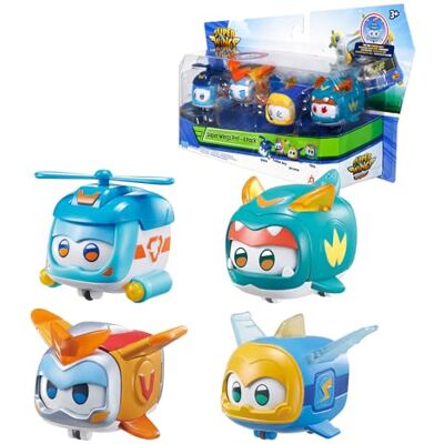 Super Wings Super Pet 4 Pack Shine, Golden Boy, Jerome, Ellie, con espressione facciale commutabile, con effetto flash, portatile, bambini e bambine giocattoli per 3 4 5 6 7 8 anni, 2 inch Super Wings Super Pet 4 Pack Shine, Golden Boy, Jerome, Ellie, con espressione facciale commutabile, con effetto flash, portatile, bambini e bambine giocattoli per 3 4 5 6 7 8 anni, 2 inch