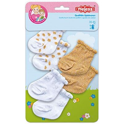 Heless Calzini con Glitter per Bambole, Colori Bianco, Oro e Argento, 3 Paia, Taglia 28-35 Heless Calzini con Glitter per Bambole, Colori Bianco, Oro e Argento, 3 Paia, Taglia 28-35