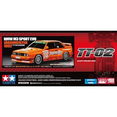 Tamiya 1:10 RC BMW M3 Sport Evo Jägermeister 92 TT-02 Auto telecomandata, veicolo, modellismo, montaggio, hobby, kit RC Tamiya 1:10 RC BMW M3 Sport Evo Jägermeister 92 TT-02 Auto telecomandata, veicolo, modellismo, montaggio, hobby, kit RC
