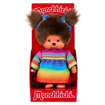Sekiguchi Monchhichi Originale con Vestito Arcobaleno, Peluche Alto Circa 20 cm in Peluche Marrone Sekiguchi Monchhichi Originale con Vestito Arcobaleno, Peluche Alto Circa 20 cm in Peluche Marrone