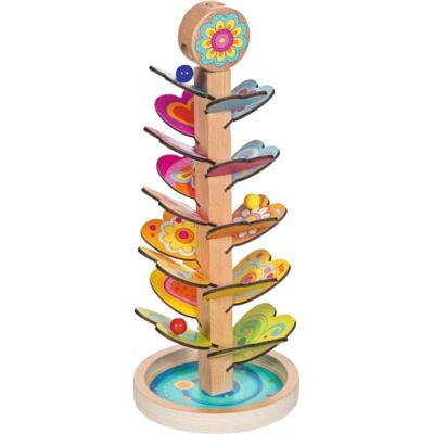 Goki Cascata sonora "The Sound of My Heart", pista per biglie in legno con ali sonori e 3 biglie di vetro, grande pagoda sonora da 40 cm, dai 3 anni in su Goki Cascata sonora "The Sound of My Heart", pista per biglie in legno con ali sonori e 3 biglie di vetro, grande pagoda sonora da 40 cm, dai 3 anni in su