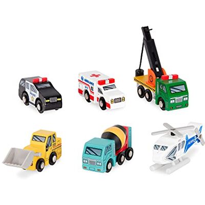 Battat Auto di legno per bambini Set di veicoli giocattolo da 6 pezzi Mini veicoli di soccorso e da costruzione Camion giocattolo per bambini 3 anni + Battat Auto di legno per bambini Set di veicoli giocattolo da 6 pezzi Mini veicoli di soccorso e da costruzione Camion giocattolo per bambini 3 anni +