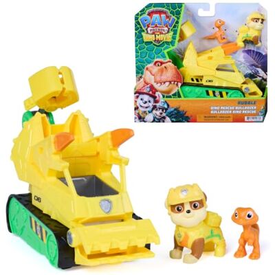 Paw Patrol : The Dino Movie, Rubble Dino Rescue Bulldozer con azione triturante e tenaglia articolata, 2 action figure e un veicolo, giocattoli per bambine e bambini dai 3 anni in su Paw Patrol : The Dino Movie, Rubble Dino Rescue Bulldozer con azione triturante e tenaglia articolata, 2 action figure e un veicolo, giocattoli per bambine e bambini dai 3 anni in su