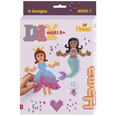 Hama Perline Perline da stirare, motivo: principessa e sirena, confezione regalo piccola con circa 2.000 perline midi, piastra per penna, carta da stiro, per bambini dai 5 anni in su Hama Perline Perline da stirare, motivo: principessa e sirena, confezione regalo piccola con circa 2.000 perline midi, piastra per penna, carta da stiro, per bambini dai 5 anni in su