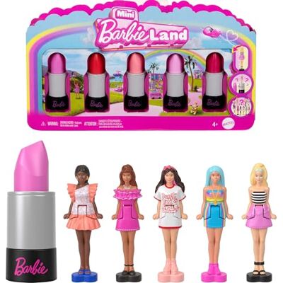 Barbie Mini Land Fashionistas, set confezione speciale con 5 mini bambole da collezionare in tubetti di rossetto, soprese incluse, giocattolo per bambini, 4+ anni, Barbie Mini Land Fashionistas, set confezione speciale con 5 mini bambole da collezionare in tubetti di rossetto, soprese incluse, giocattolo per bambini, 4+ anni,