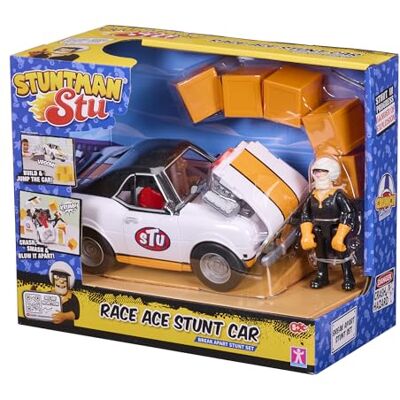 BANDAI , Stuntman STU Auto Acrobatica Race Ace, Veicolo Acrobazie Staccabile con Figura e Parete di Scatole per Impatto, App con Effetti Speciali, Multicolore, BANDAI , Stuntman STU Auto Acrobatica Race Ace, Veicolo Acrobazie Staccabile con Figura e Parete di Scatole per Impatto, App con Effetti Speciali, Multicolore,