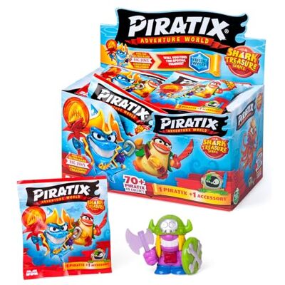 PIRATIX ADVENTURE WORLD Shark Treasure, scatola con 24 buste a sorpresa con figure pirata collezionabili della serie Shark Treasure, ogni busta contiene 1 Piratix Sorpresa PIRATIX ADVENTURE WORLD Shark Treasure, scatola con 24 buste a sorpresa con figure pirata collezionabili della serie Shark Treasure, ogni busta contiene 1 Piratix Sorpresa