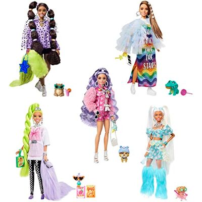 Barbie Confezione da 5 bambole extra con bambola extra esclusiva, 70 pezzi alla moda e accessori, 5 animali domestici, capelli extra lunghi e articolazioni flessibili, dai 3 anni in su Barbie Confezione da 5 bambole extra con bambola extra esclusiva, 70 pezzi alla moda e accessori, 5 animali domestici, capelli extra lunghi e articolazioni flessibili, dai 3 anni in su