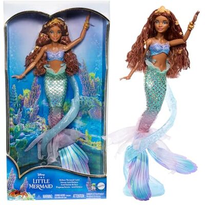 Mattel Disney La Sirenetta Ariel Sirena Deluxe, bambola con coda iridescente, top metallizzato, perline per i capelli, piedistallo a forma di vortice, giocattolo per bambini, 6+ anni, Mattel Disney La Sirenetta Ariel Sirena Deluxe, bambola con coda iridescente, top metallizzato, perline per i capelli, piedistallo a forma di vortice, giocattolo per bambini, 6+ anni,