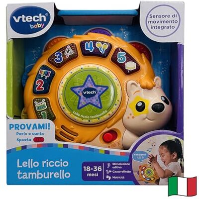 VTech Lello Riccio Tamburello, Gioco Musicale Interattivo per Bambini con Modalità Apprendimento e Ballo, Tamburo Bambini con 50 Frasi e Canzoni, Lingua Italiana, Batterie Incluse, 18-36 Mesi VTech Lello Riccio Tamburello, Gioco Musicale Interattivo per Bambini con Modalità Apprendimento e Ballo, Tamburo Bambini con 50 Frasi e Canzoni, Lingua Italiana, Batterie Incluse, 18-36 Mesi