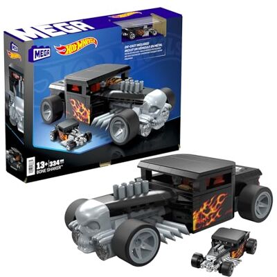 Mega Brands MEGA Hot Wheels Bone Shaker, set da costruire con 334 pezzi, modello die-cast per collezionisti nero e cromato da esporre, giocattolo per bambini, 13+ anni, Mega Brands MEGA Hot Wheels Bone Shaker, set da costruire con 334 pezzi, modello die-cast per collezionisti nero e cromato da esporre, giocattolo per bambini, 13+ anni,