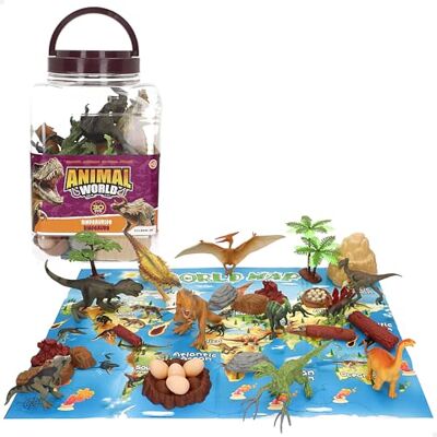 COLORBABY Animal World Cubo Dinosauri, 30 pezzi, tappeto mappa inglese, figure realistiche animali preistorici, gioco simbolico, set educativo, divertimento e apprendimento + 3 anni COLORBABY Animal World Cubo Dinosauri, 30 pezzi, tappeto mappa inglese, figure realistiche animali preistorici, gioco simbolico, set educativo, divertimento e apprendimento + 3 anni