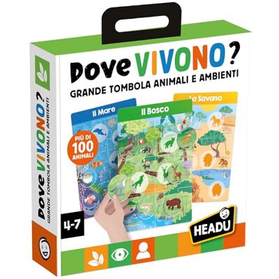 Headu Dove Vivono Gli Animali Tombola degli Ambienti con Oltre 100 Animali Gioco Didattico per Classificare e Conoscere la Natura, Gioco Educativo Bambini 4-7 Anni, Idea Regalo, Made in Italy Headu Dove Vivono Gli Animali Tombola degli Ambienti con Oltre 100 Animali Gioco Didattico per Classificare e Conoscere la Natura, Gioco Educativo Bambini 4-7 Anni, Idea Regalo, Made in Italy
