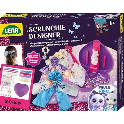 LENA Glam Scrunchies Set creativo per ragazze con tessuto, elastico, 5 charms, scatola a forma di cuore e materiale da cucito, set regalo per bambini dai 6 anni in su LENA Glam Scrunchies Set creativo per ragazze con tessuto, elastico, 5 charms, scatola a forma di cuore e materiale da cucito, set regalo per bambini dai 6 anni in su